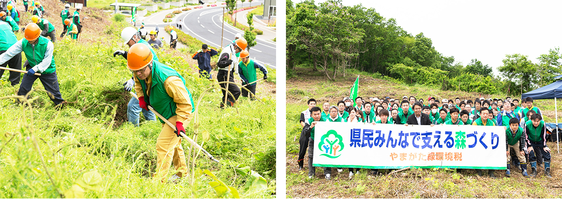 山形市みはらしの丘で行われた やまがた絆の森(ハイブリッド基金の山形トヨペットの森)植栽の様子